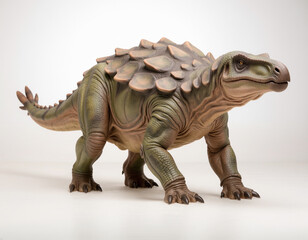 Fototapeta premium Stunning studio portrait of a realistic armored dinosaur model, meticulously crafted to represent an ancient herbivore with formidable protective scales and a robust body