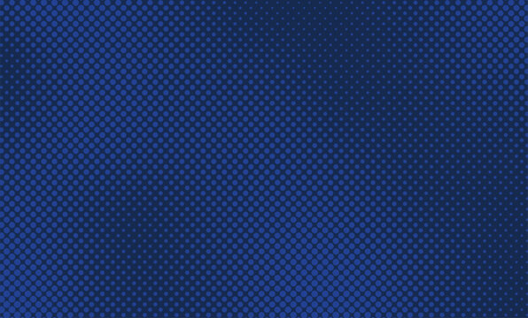 Abstract dark blue halftone pattern background with royal blue dot gradient and retro pop art comic style texture