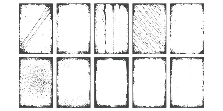 Set of ten rectangular vintage grunge frames with distressed edges and rough texture