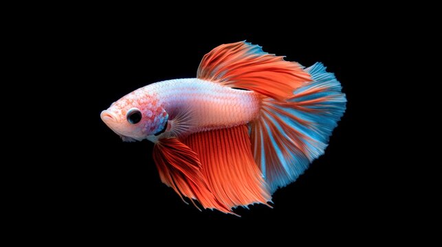 Ornate siamese fighting fish with flowing fins and black background