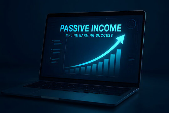 Online Earning Concept with Rising Income Graph on Laptop Dashboard