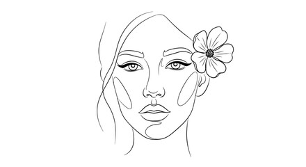 Minimalist Line Art Woman Face with Flower, Elegant Beauty Portrait Sketch © sipa udin