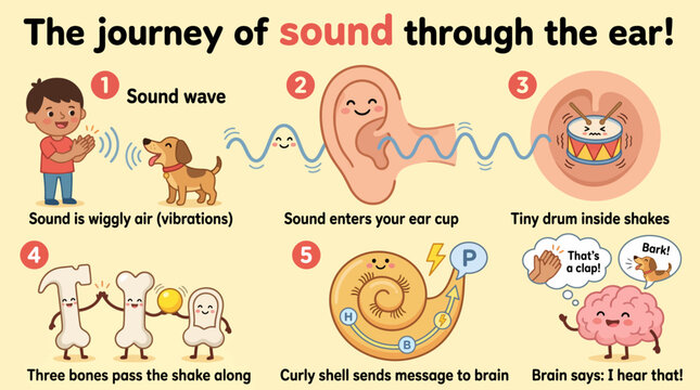 Visualizing the fascinating journey of sound transmission from source to brain in an educational