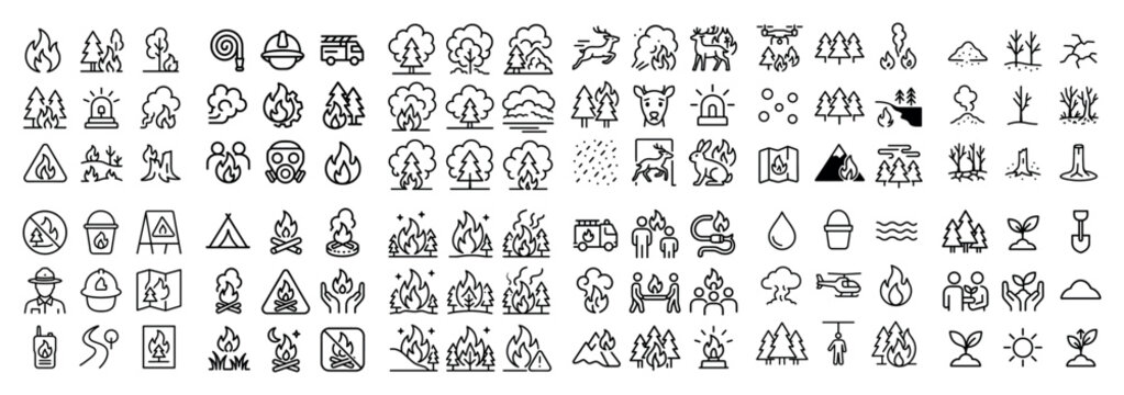 Forest fire and nature icon set