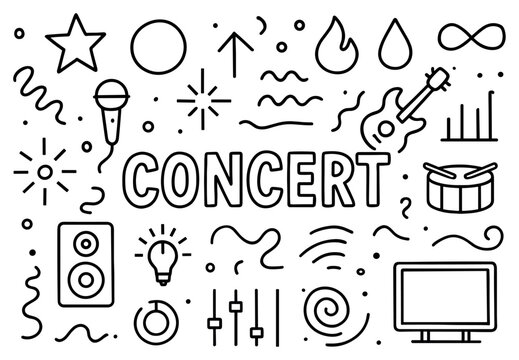 Music icons with microphone guitar speaker outline style