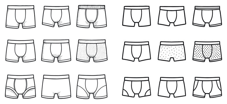 Underwear icons with boxer briefs trunks minimal outline