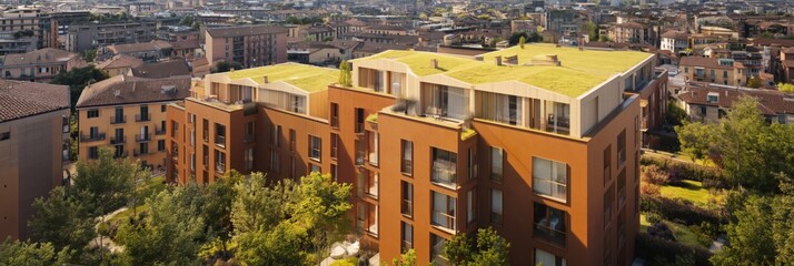 Fototapeta premium Multiunit buildings with living roofs overlooking urban fabric