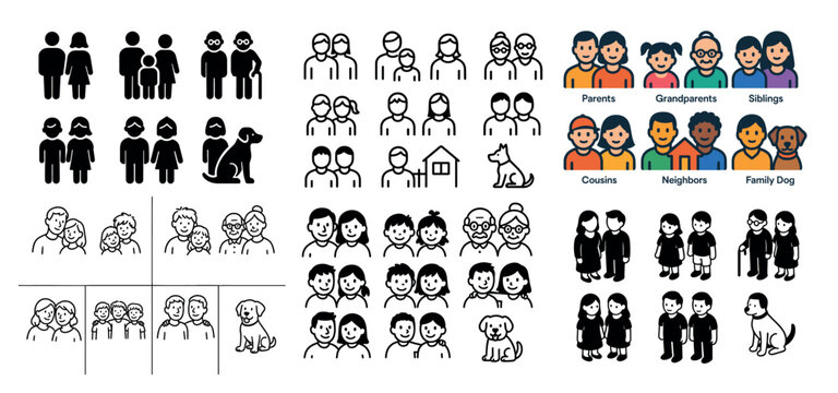 Diverse family icons including pets and neighbors