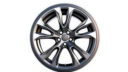 Obraz premium Detailed alloy wheel with tire modern sporty design sleek metallic finish automotive part isolated on transparent background