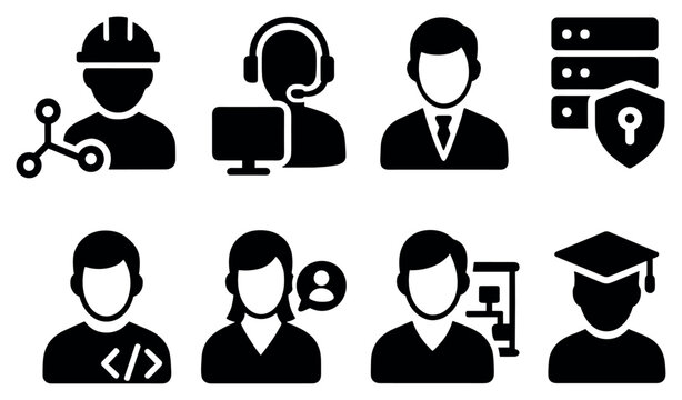 Business icons with engineer headset server graduate glyph