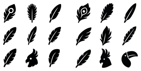 Naklejka premium Bird feather icons with peacock feather parrot head toucan flat style