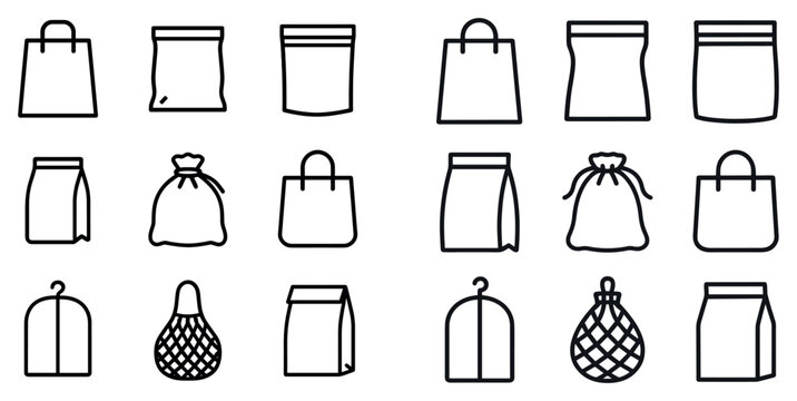Packaging icons with bag pouch shopping minimal style
