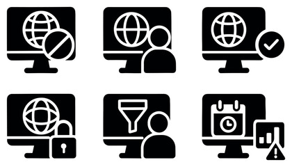 Obraz premium Web icons with monitor globe person check flat minimal style