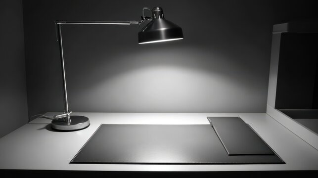 Desk lamp illuminating a workspace with a sleek mousepad and integrated wrist support