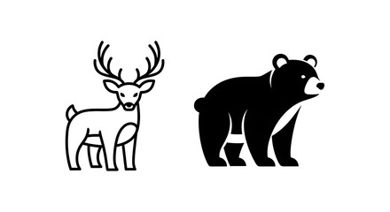 Obraz premium Black and white line of a unicorn and a horse facing each other