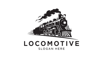 Train locomotive logo with smoke and motion lines, luxury premium badge design for travel, railway branding and slogans featuring steam engine, © Moinul