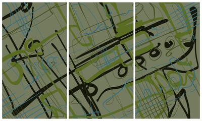 Modern interior triptych. The picture is painted by hand on a tablet. © neurostructure