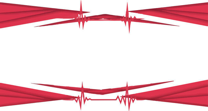 Abstract red geometric frame with pulse wave lines and sharp corners for medical or technology background presentation.