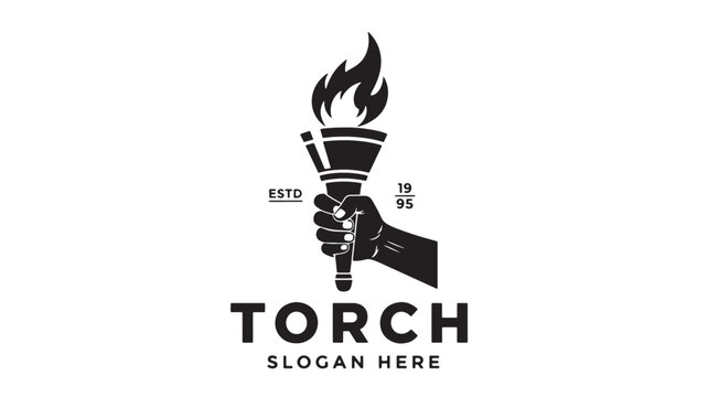 Torch handholding badge logo with flame, established date, and bold torchwordmark typography for premium branding featuring emblem, wordmark, vintage