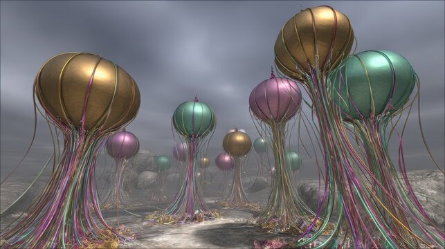 Alien Flora: Bioluminescent Organic Structures in an Otherworldly Landscape