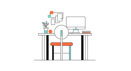 Obraz premium A minimalist vector graphic illustration of a modern home office workspace