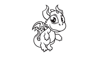 Fototapeta premium Dragon character cute cartoon with fiery flames vector outline illustration for gaming, kids, and fantasy branding featuring fire, flame effect,