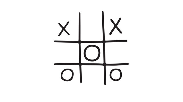 Tic tac toe game icon with black X and O marks in a grid for strategy and board games featuring X and O, noughts and crosses, puzzle with fun and