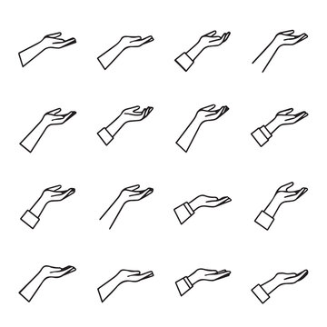 Open hands gesturing for support or receiving in a minimalist line art collection