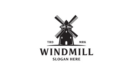 Mill wind turbine logo with crossed blades and vintage farmhouse style, suitable for premium wind energy branding and signage © Moinul