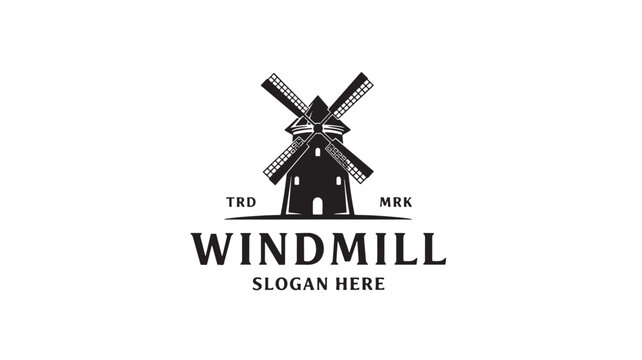 Mill wind turbine logo with crossed blades and vintage farmhouse style, suitable for premium wind energy branding and signage
