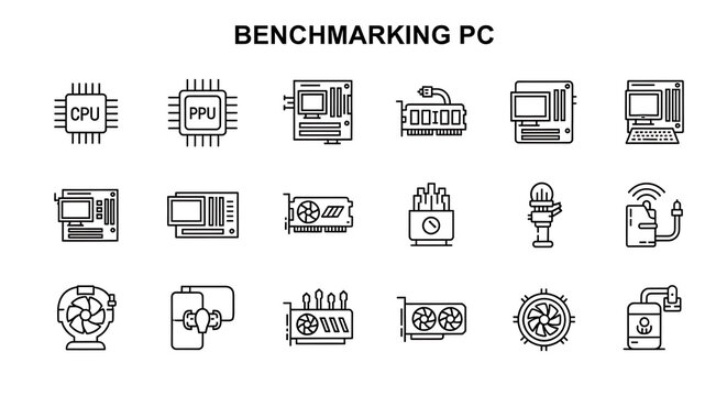 Black and white of pc benchmarking components and tools computer motherboard