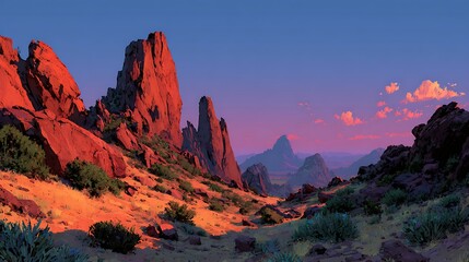 Naklejka premium Tranquil red rock desert sunset scene wallpapers