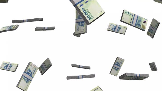 Argentina Money, Argentinian Peso Falling Cash, ARS Currency Stacks, White Background, 4K