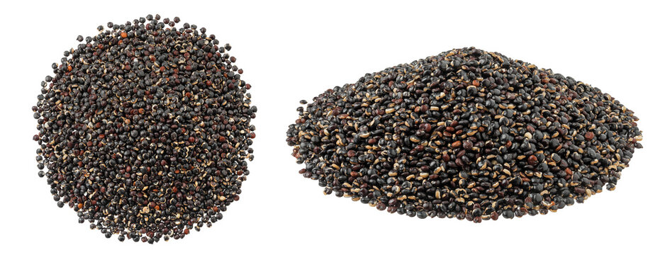 black quinoa seeds isolated on white background. Top view. Flat lay
