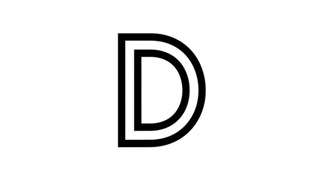 Black uppercase letter d in a simple square frame