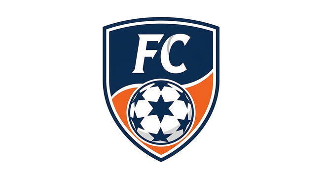 Blue and orange football club crest with white star and fc letters shield soccer