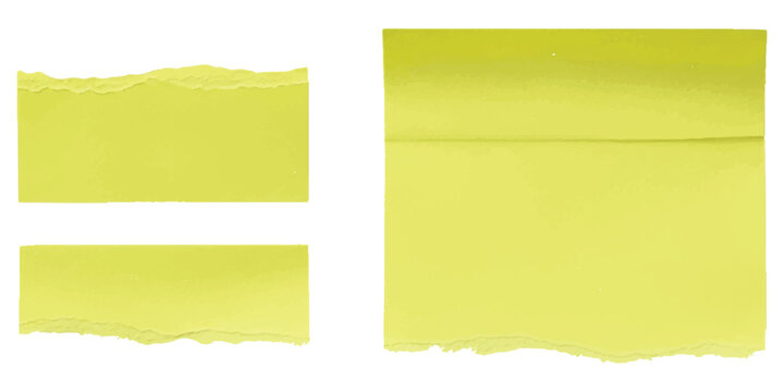 Three yellow sticky note paper pieces with torn edges for messages