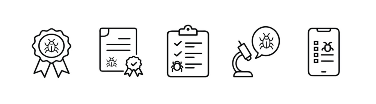 Pest control line icons set insect bug spray exterminator disinfection service chemical protection hygiene & more vector illustration with editable stroke.