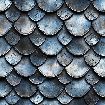 Seamless pattern of medieval steel scale mail displaying highly polished metallic armor texture.