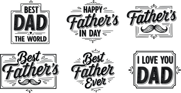 Father's day hand lettered vintage style typography collection