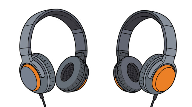 Gray and orange headphones on a transparent background  