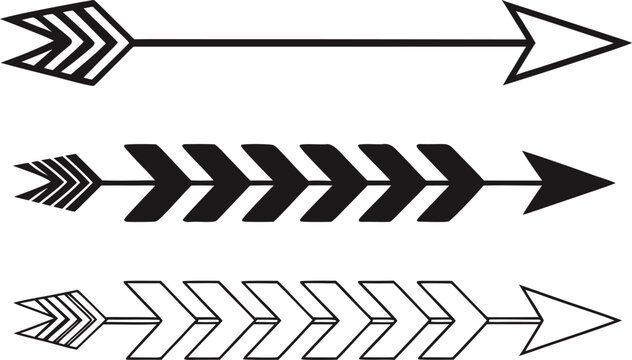 Black and white arrows in different styles and sizes