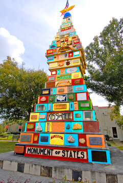 Monument of States 50th anniversary with 50 time capsule to be opened in 2043 Historic downtown Kissimmee Florida FL . 05.01.26