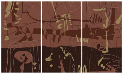 Modern interior triptych. The picture is painted by hand on a tablet. © neurostructure