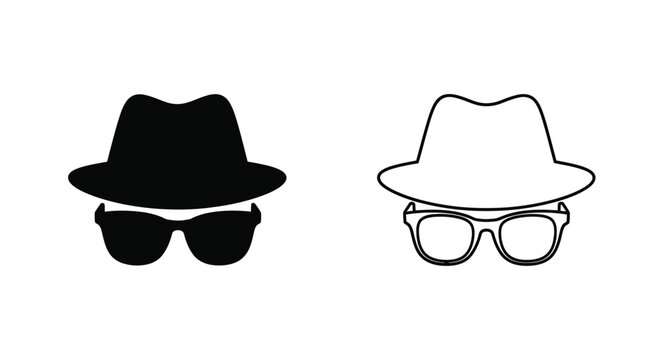 Two fedora hats and sunglasses one dark and one light silhouette