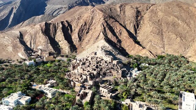 Al Hajar Mountains Ancient Village Ruins Aerial View Oasis Birkat Al Mouz Oman