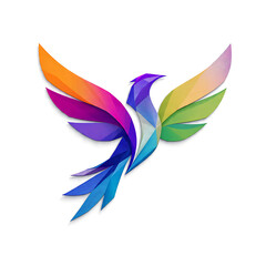 Obraz premium Colorful Abstract Geometric Phoenix Bird Logo With Gradient Wing Feathers