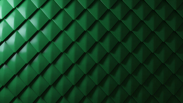 A deep green textured background featuring a repeating geometric pattern of square pyramids.
