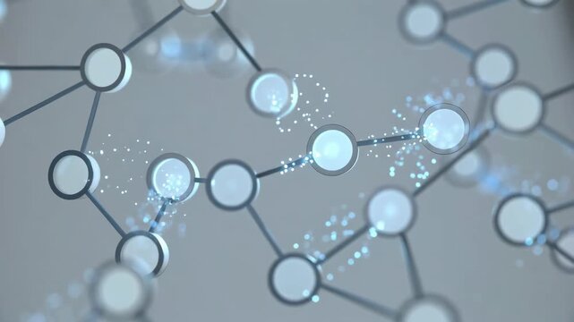 Glowing nodes linked by thin lines in a minimalistic style on a soft gray background, symbolizing connection and communication