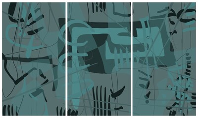 Modern interior triptych. The picture is painted by hand on a tablet. © neurostructure